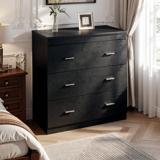 Sunvega 33 Inch White Three Drawer Dresser with Metal Handles and Superior Top