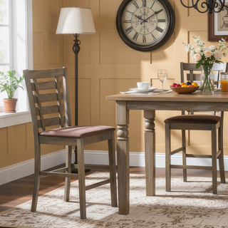 Sunvega Modern Farmhouse Solid Wood Ladderback Counter Height Chairs with Upholstered Cushion