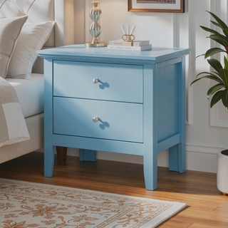 Sunvega Teal Elegance Transitional Nightstand With Two Drawers No Assembly Required