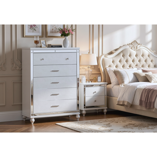 Sunvega Sterling Mirror Framed 5-Drawer Chest with Spacious Drawers and Metallic Finish