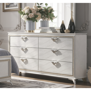 Sunvega Antique White Finish Nightstand with 2 Dovetail Drawers and Gold Accents