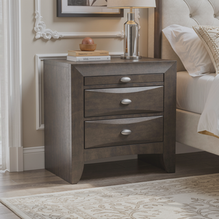 Sunvega Cherry Solid Wood Contemporary Nightstand with 2-Drawers and Nickel Knob Pulls
