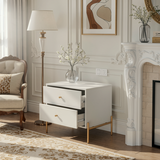 Sunvega Modern Nightstand in Off White with Two Full Extension Drawers