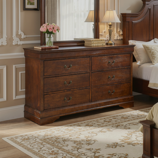 Sunvega Brown Wooden Dresser with Six Drawers and Metal Hardware
