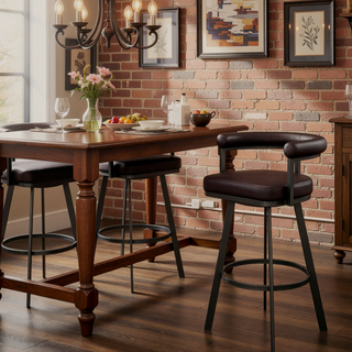 Sunvega Swivel Bar Stool in Brown Faux Leather with 360 Degree Rotation