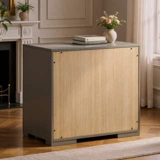Sunvega Pierce Grey High Gloss Modern Italian Style Nightstand with Two Spacious Drawers