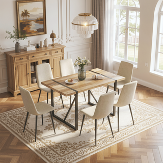 Sunvega Modern Upholstered Dining Chairs Set of 4 with Linen Cushion and Black Metal Legs