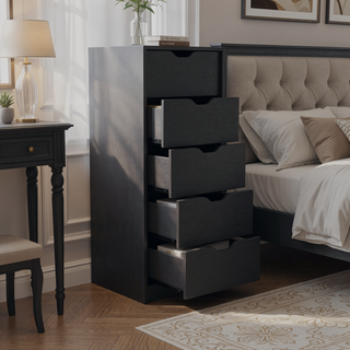 Sunvega Five Drawer Narrow Dresser in White Finish for Bedroom