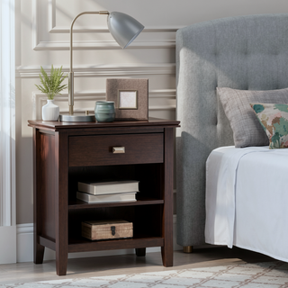 Sunvega Handcrafted Russet Brown Solid Wood Transitional Bedside Table with Drawer