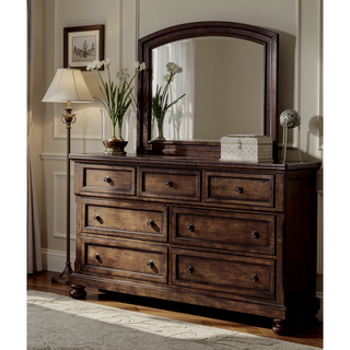 Sunvega Brown Cherry Finish Birch Veneer Nightstand with 2 Dovetail Drawers and Bun Feet