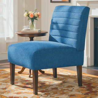 Sunvega Modern Blue Accent Armless Lounge Chair with Tufted Upholstery and Wood Legs