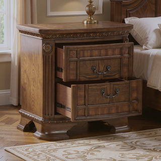 Sunvega Dark Brown Finish Traditional Nightstand with 2 Dovetail Drawers and Cedar Veneer