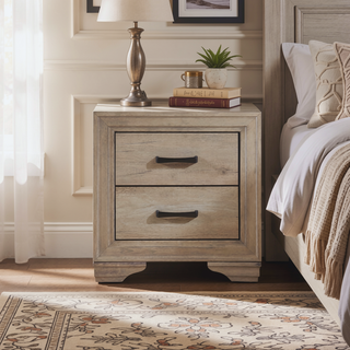 Sunvega Natural Finish Melamine Laminate Nightstand with 2 Dovetail Drawers