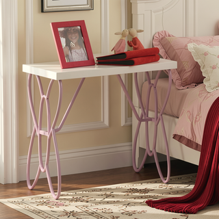 Sunvega White and Light Purple Nightstand with Metal Butterfly Accent for Bedroom
