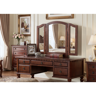 Sunvega Contemporary Black Rubber Wood Vanity Set with Foldable Mirror and Stool