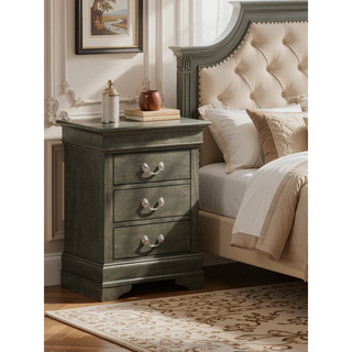 Sunvega Compact Traditional Gray Nightstand with Generous Drawer Space