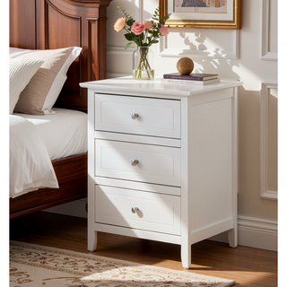Sunvega Transitional Oak Nightstand With Three Drawers For Bedroom
