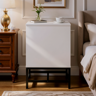 Sunvega Yountville White Two-Drawer Nightstand with Black Accents for Bedroom