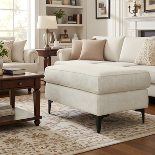 Sunvega Ava Mid Century Ottoman with Cream Performance Fabric and Sturdy Metal Legs
