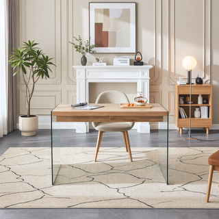 Sunvega Modern MDF Coffee Table with Tempered Glass Sides and Anti-Slip Bottom