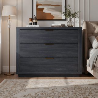Sunvega Modern Charcoal Gray Nightstand with 3 Full Extension Drawers