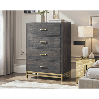 Sunvega Contemporary Gray Finish Chest with Gold Handles and Four Drawers