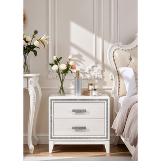 Sunvega Elegant White Finish Nightstand with Two Spacious Storage Drawers