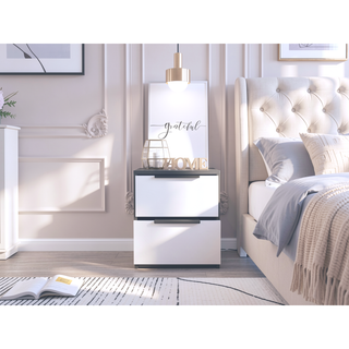 Sunvega 18 Inch High Modern Nightstand with Two Drawers and Metal Hardware