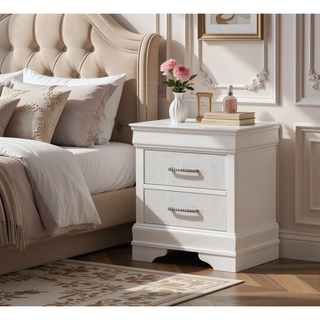 Sunvega Modern Glam Champagne Finish Crystal Diamond Tufted Crocodile Texture Nightstand