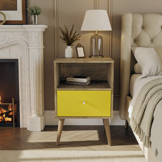 Sunvega Modern Nightstand with Drawer and Cubby for Bedroom or Living Room