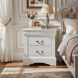 Sunvega Classic Louis Phillipe Style White Finish Two Drawers Nightstand Bedroom Furniture