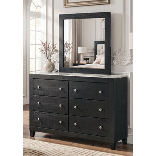 Sunvega Modern White Faux Marble Top Nightstand with Two Drawers in Black Finish