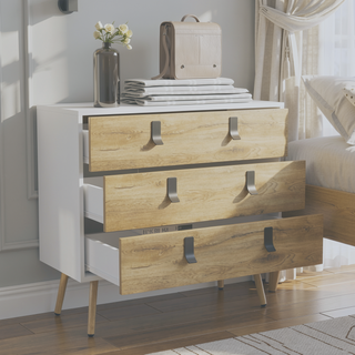 Sunvega Modern 3-Drawer Dresser with Sleek Metal Handles and Spacious Storage