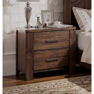 Sunvega Classic Oak Finish Nightstand with Two Drawers Wooden Bedroom Furniture