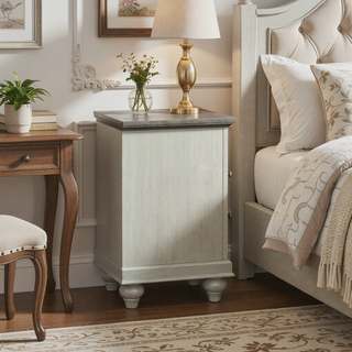 Sunvega Light Gray Nightstand with Dark Brown Top and 2 Dovetail Drawers