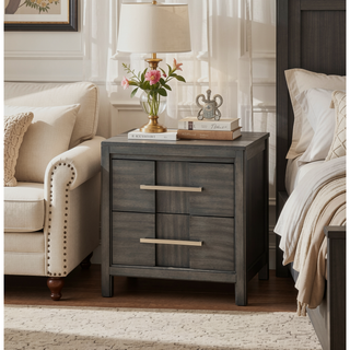 Sunvega Gray Transitional Style Nightstand with Felt-lined Drawers and Nickel Hardware