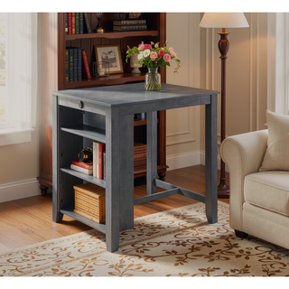 Sunvega Graham 36 Inch Gray Small Space Dining Table with USB Charging Ports and 3 Shelves