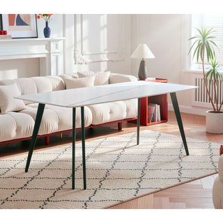 Sunvega 70 inch White Porcelain Kitchen Dining Table for 4-8 People