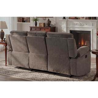 Sunvega Reclining Transitional Microfiber Fabric Sofa with Lumbar Support