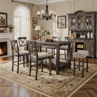 Sunvega Counter Height Dining Table with Storage Shelf in Weathered Gray Finish