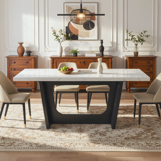 Sunvega Rustic Espresso Oak and Marble Dining Table for Family Gatherings