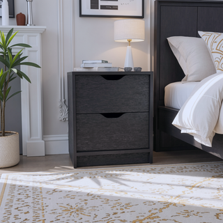 Sunvega White Double Drawer Nightstand with Large Top Surface and Spacious Storage