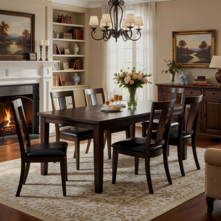 Sunvega Antique Black Finish Transitional Wooden Dining Table for Kitchen Seating 6