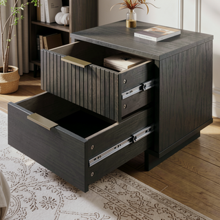 Sunvega Modern Glam Nightstand with Gold Steel Handles and Solid Wood Drawers