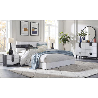 Sunvega Zebrano Accent Contemporary High Gloss White Nightstand