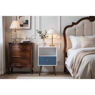 Sunvega Modern Nightstand with Drawer and Cubby for Bedroom or Living Room