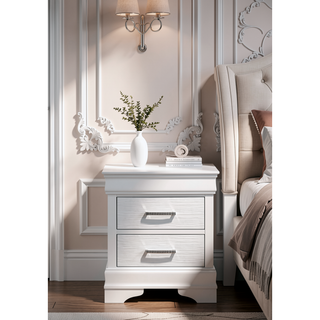 Sunvega Modern White Wood Nightstand with Two Drawers and Contrast Leg