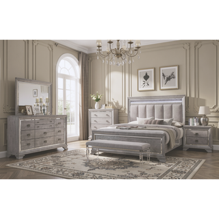Sunvega Contemporary Glam Light Gray Brown Nightstand with Mirrored Accents and 2 Drawers