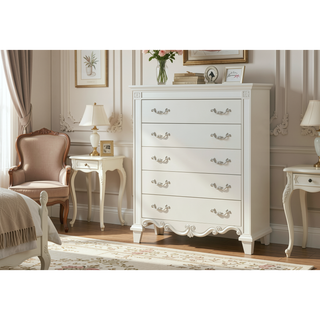 Sunvega White Milan Mirror Framed Wood Chest with Spacious Storage Drawers
