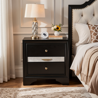 Sunvega White Acacia Wood Nightstand with Metal Drawer Pulls and Dovetail Joints